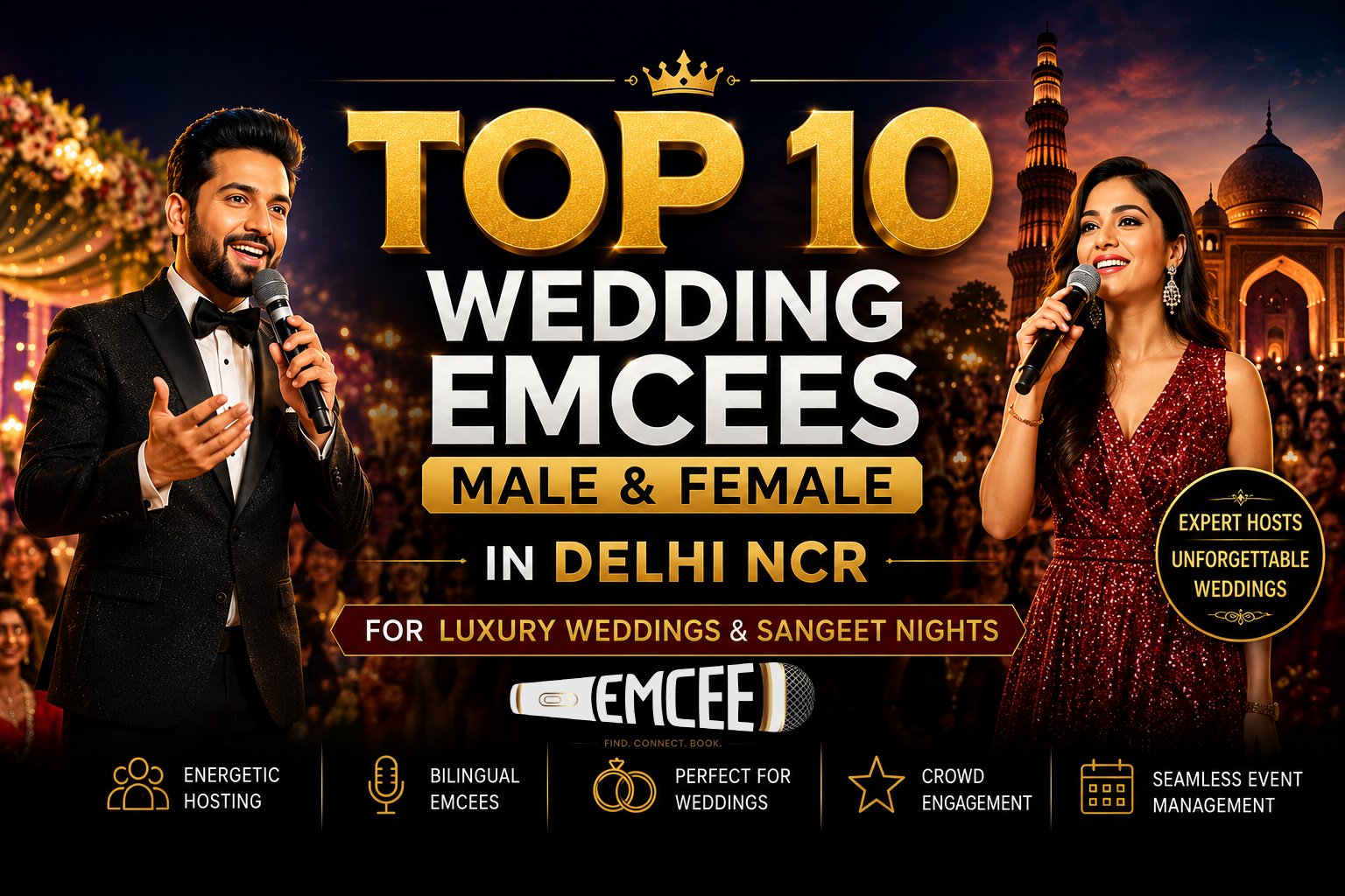 Top 10 Wedding Male & Female Emcees in Delhi NCR for Luxury Weddings & Sangeet Nights