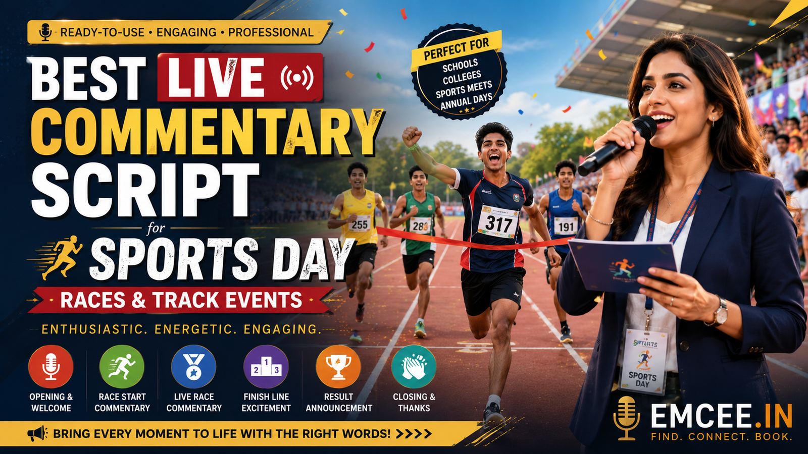 Best live commentary script for sports day — races and track events